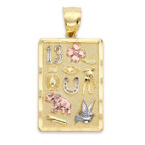 Solid 14k Gold Lucky Charm Pendant - Tricolor Gold Good Luck Pendant